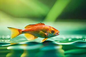 un pescado nadando en el agua con un verde antecedentes. generado por ai foto