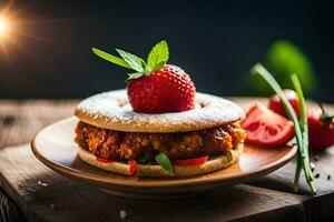 a hamburger with a strawberry on top. AI-Generated photo