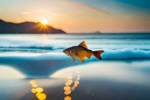 a fish is swimming in the ocean at sunset. AI-Generated photo