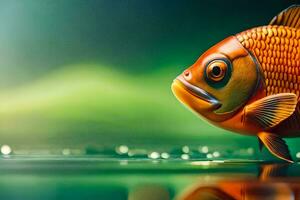 a fish is standing on the water with a green background. AI-Generated photo