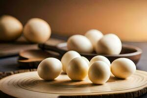 eggs on a wooden cutting board. AI-Generated photo