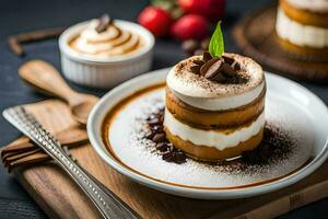 a dessert with coffee and chocolate on a plate. AI-Generated photo