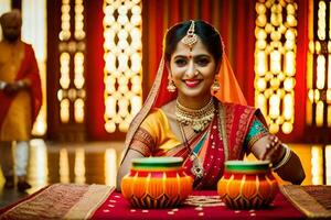 a beautiful indian bride in traditional attire. AI-Generated photo