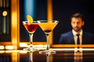 two cocktails on a bar counter. AI-Generated photo