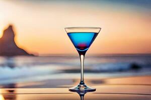 blue cocktail on the beach. AI-Generated photo