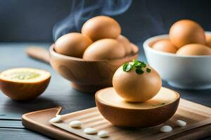 eggs in a bowl with a bowl of rice. AI-Generated photo