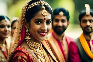 a bride and groom in traditional indian attire. AI-Generated photo