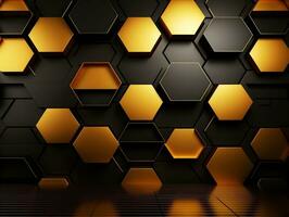 Abstract Elegant Golden and Black Seamless Hexagon Geometric Shape 3d illustration Background. Luxury Modern Interior generative ai photo