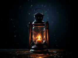 Beautiful lantern with a candle on it in front of a dark background generative ai photo