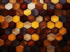 Abstract wooden seamless hexagonal mosaic tiles laid down in consisting of wooden texture generative ai photo