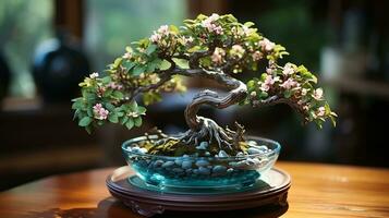 Beautiful potted bonsai ornamental plants generative ai photo