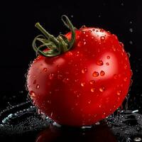 Ripe tomato drop wet with freshness on isolated background generative ai photo