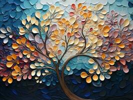 Colorful tree with multicolor leaves illustration background interior wall art decor generative ai photo