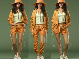 Sporty orange and green outfit informal clothing set generative ai photo