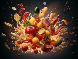 Exploding food illustration generative ai photo