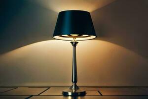 a lamp on a table in front of a wall. AI-Generated photo