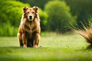 a dog sitting in the grass. AI-Generated photo