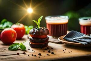 photo wallpaper food, dessert, chocolate, strawberries, coffee, drink, drink, food, food. AI-Generated