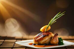 a plate with a scallop on top. AI-Generated photo
