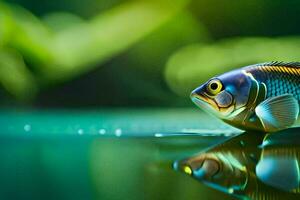 un pescado con un brillante azul y amarillo cuerpo. generado por ai foto