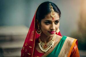 a beautiful indian bride in traditional attire. AI-Generated photo