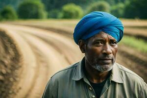 an african man wearing a turban stands in a field. AI-Generated photo