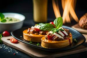 food on a plate with a fire in the background. AI-Generated photo