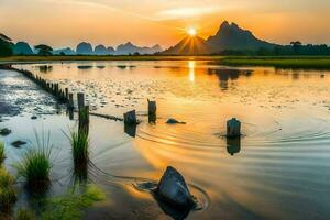 the sunrise over li river, china. AI-Generated photo