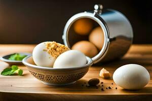 eggs in a bowl with spices and nuts. AI-Generated photo