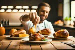 chef preparing a roast chicken. AI-Generated photo