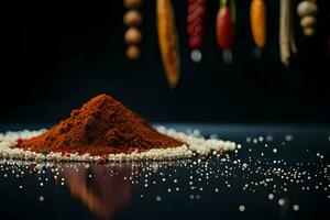 a pile of spices on a black background. AI-Generated photo