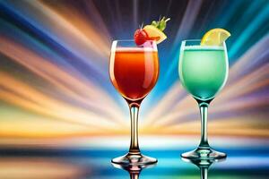 two glasses of cocktails with colorful drinks. AI-Generated photo