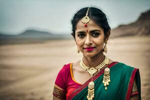 a beautiful indian woman in a sari. AI-Generated photo