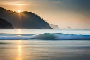 el Dom sube terminado el Oceano en esta foto. generado por ai foto