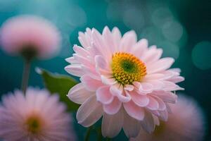 rosado flores con verde centros en frente de un borroso antecedentes. generado por ai foto