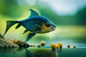 un pescado es nadando en el agua con algunos alimento. generado por ai foto