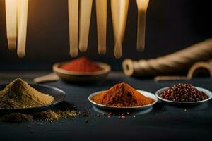 spices and spices on a black background. AI-Generated photo