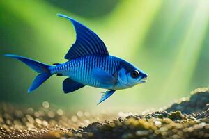 a blue fish swimming in the water. AI-Generated photo