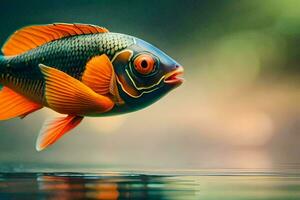 un pescado con naranja y negro rayas es nadar. generado por ai foto