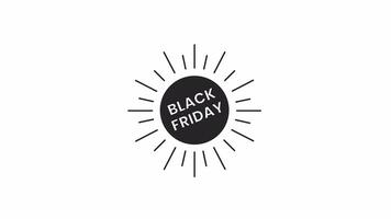 Hot black friday deals bw outline 2D promotional animation. Clearance discount monochrome linear cartoon 4K video, promo special offer. Sun rays animated marketing sticker isolated on white background video