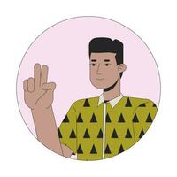 African american young man peace fingers 2D line vector avatar illustration. Two fingers gesture outline cartoon character face. Black guy taking selfie flat color user profile image isolated