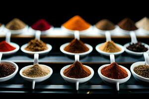 a variety of spices in bowls. AI-Generated photo