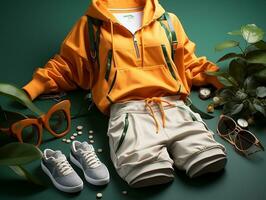 Sporty orange and green outfit informal clothing set generative ai photo