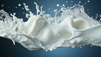 White milk wave splash with splatters and drops generative ai photo