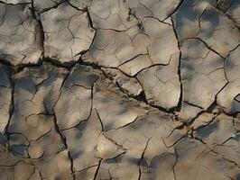 suelo grietas parte superior ver terremoto agrietamiento agujeros arruinado tierra superficie aplastada textura generativo ai foto