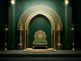 Islamic podium in green and gold generative ai photo