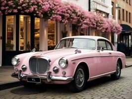 Classic car pink wallpaper generative ai photo