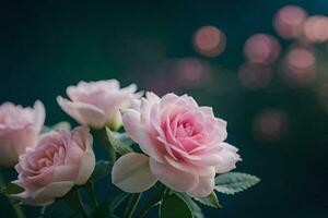 pink roses are in front of a blurred background. AI-Generated photo