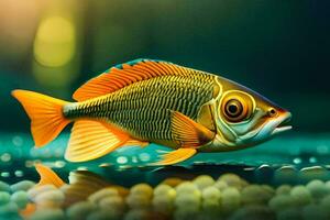 a fish with a bright orange body and yellow eyes. AI-Generated photo