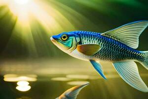 un pescado con brillante azul y blanco aletas generado por ai foto